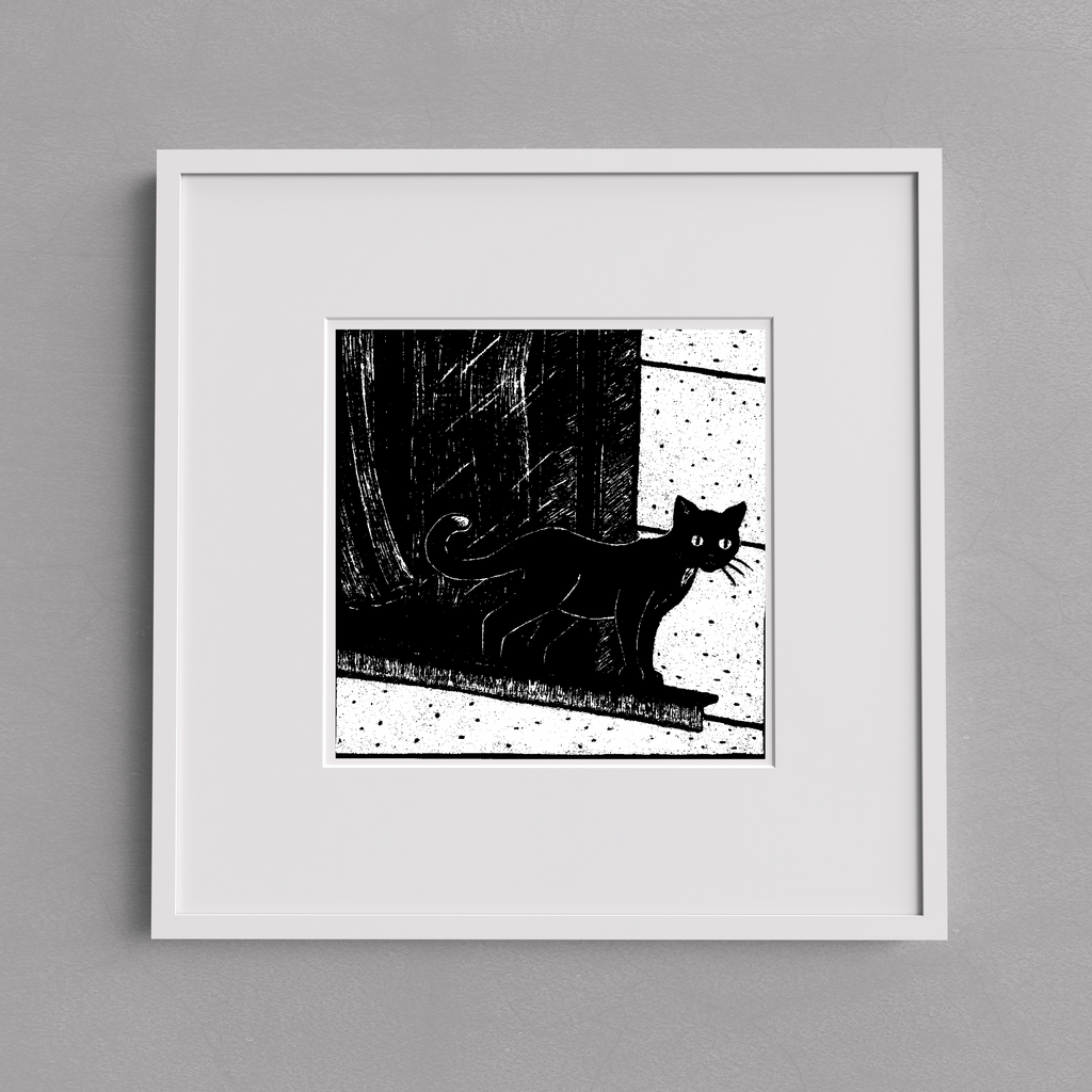 Illustrierte Postkarte "Katze unterwegs" auf Naturpapier, 14,8 x 14,8 cm