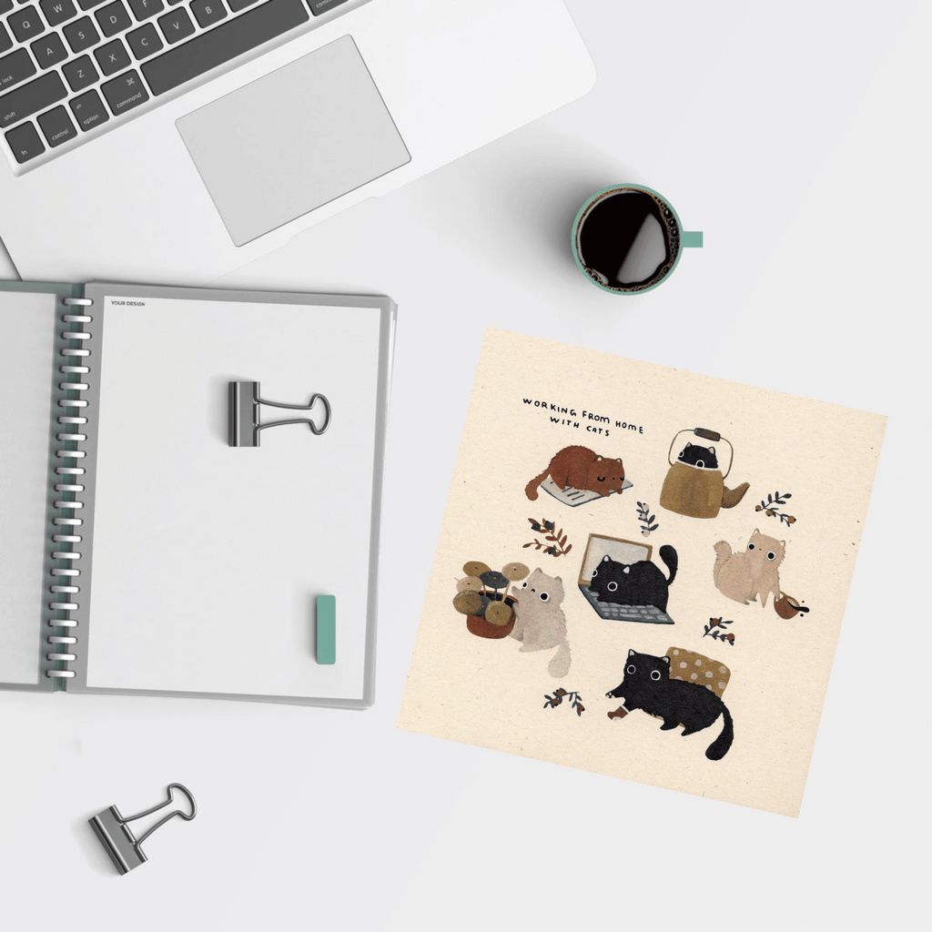 Postkarte "Home Office Cats", Birkenholz-Naturkarton