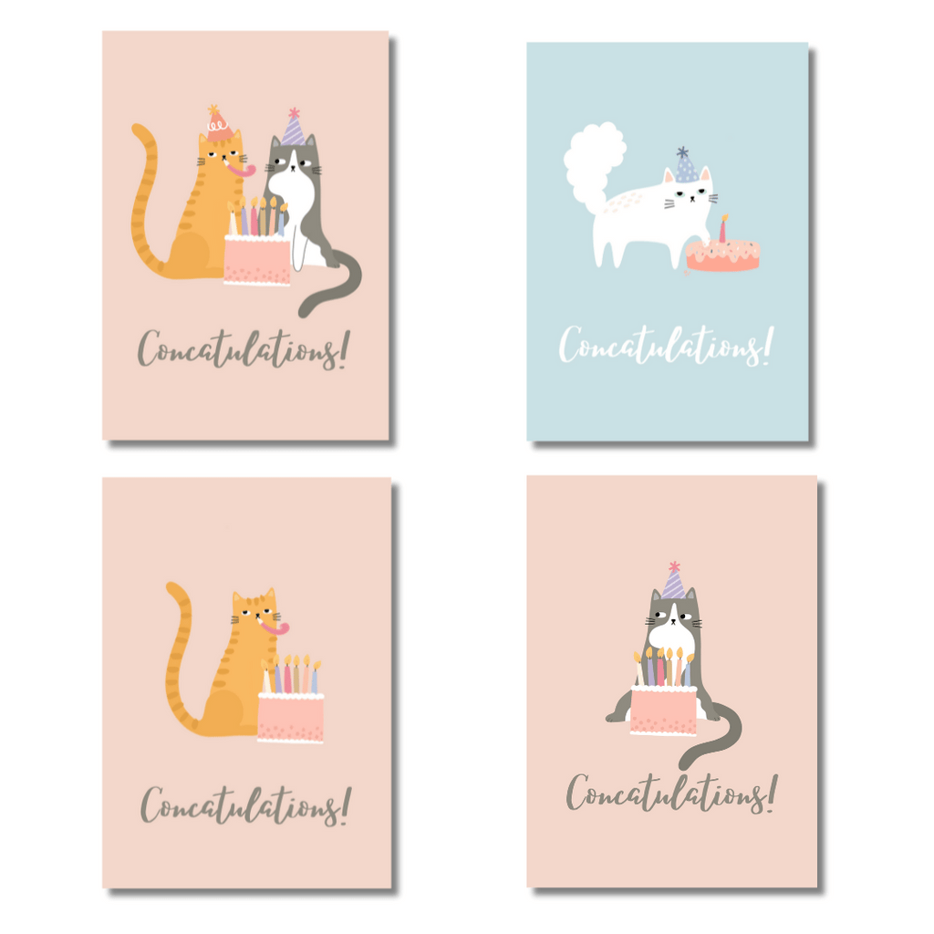 Geburtstagskarte "Let's not pawty" mit Katzen, A6, verschiedene Motive