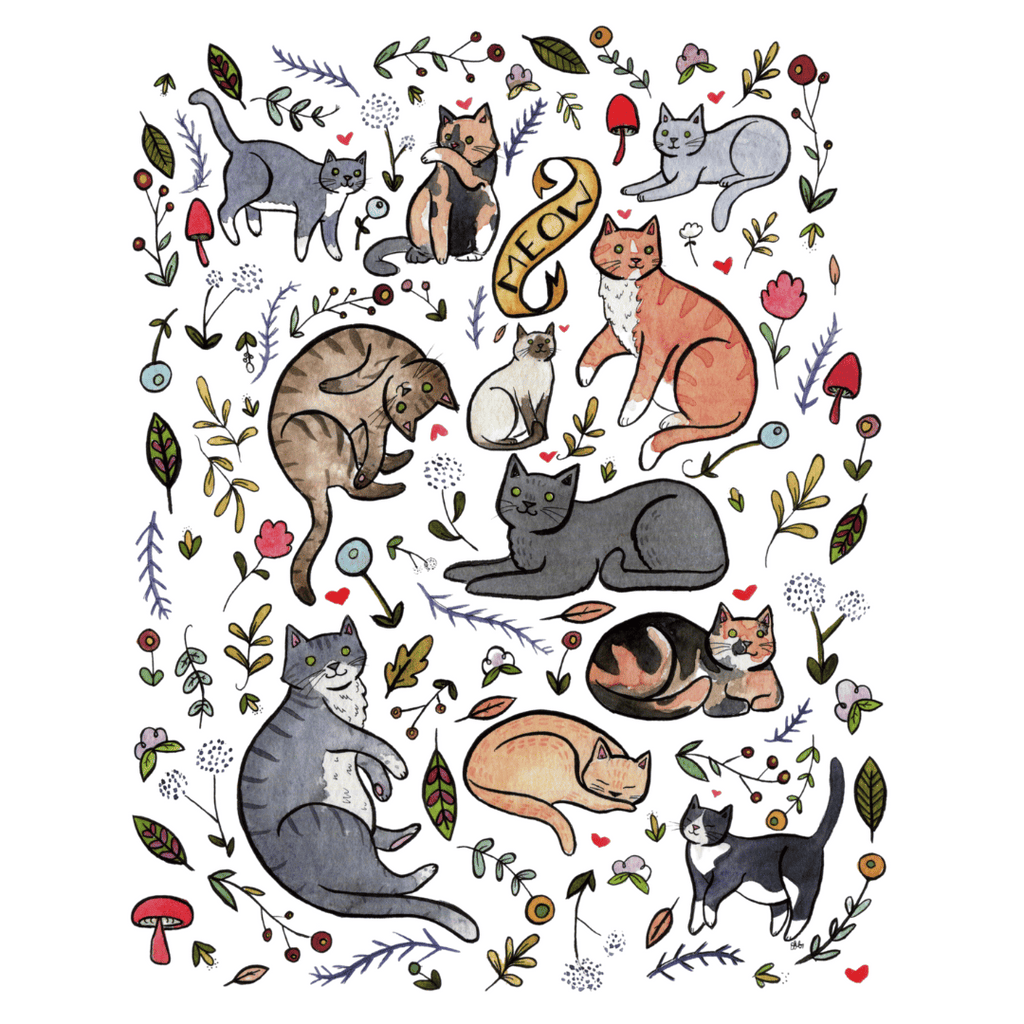 Giclée-Print Cats and Plants