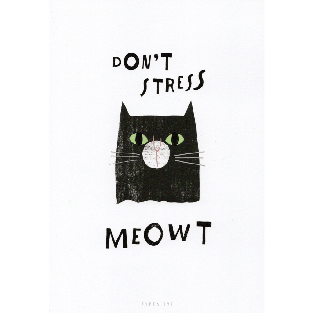 Postkarte mit Katzenmotiv und der Aufschrift Don't Stress Meowt