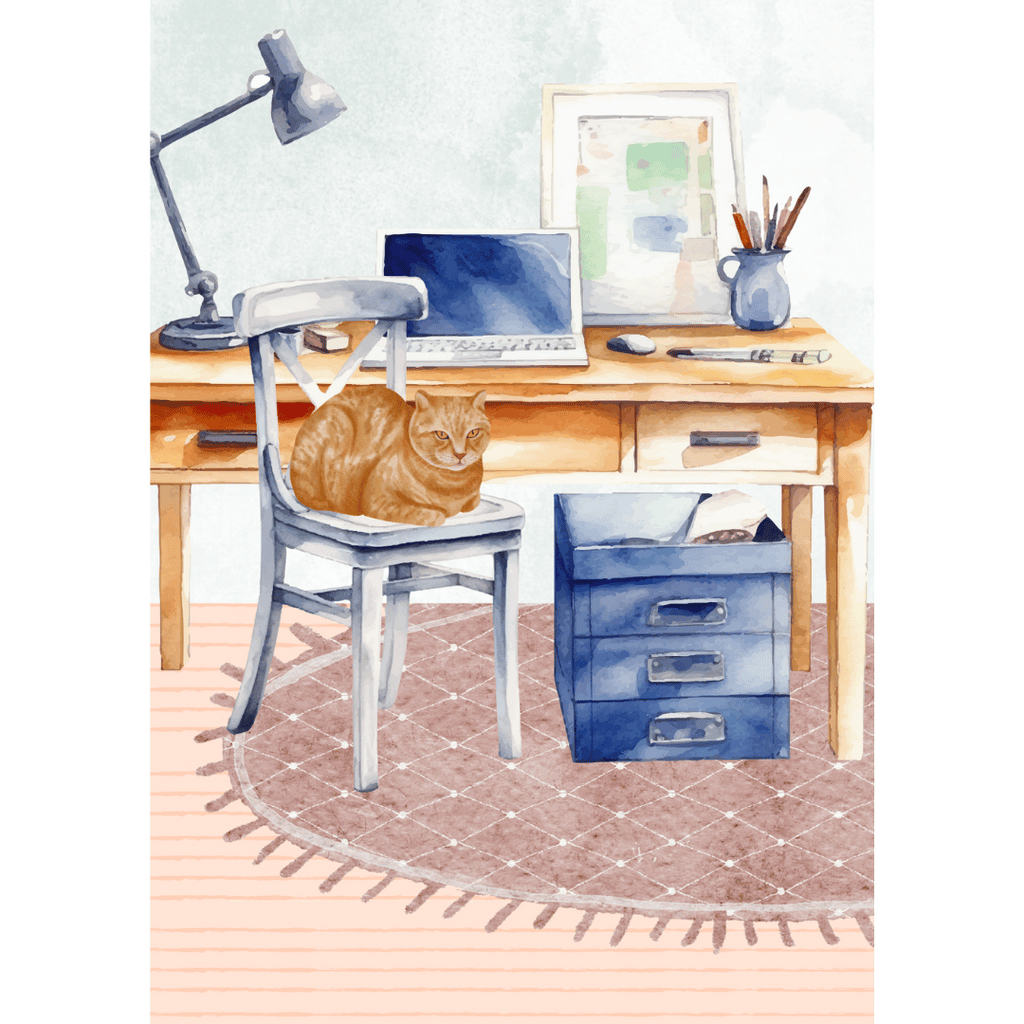 Kunstdruck "Home-Office-Katze"