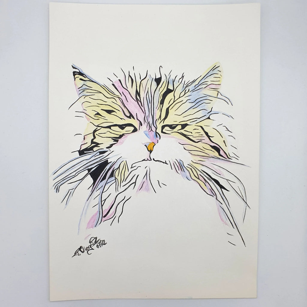 Aquarell "Grummelige Katze" auf Künstlerpapier, Format 21 cm x 27,9 cm Sir Mittens
