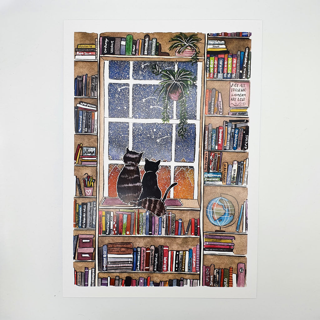 Print "Bücherregal mit Katzen", zwei Größen Sir Mittens