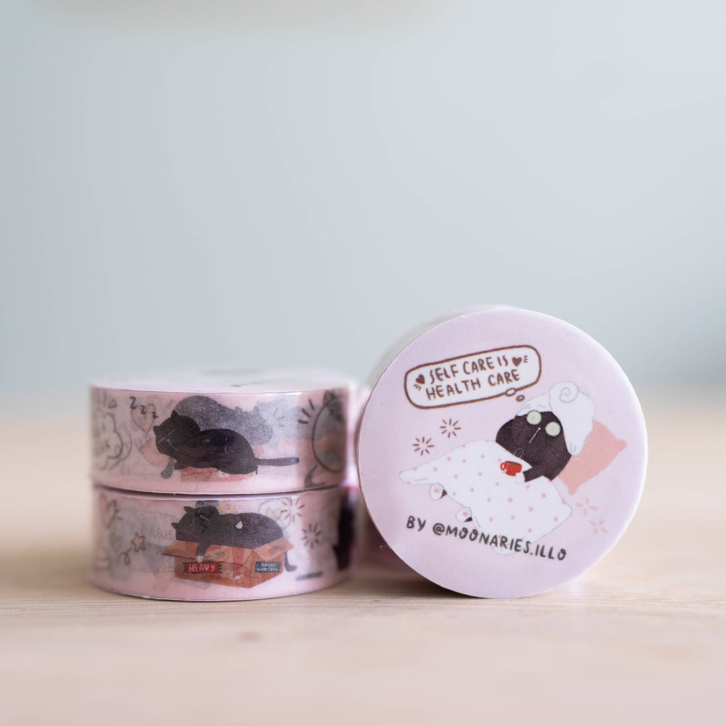 Niedliches schwarzes Katzen-Washi-Tape "Self care is health care"