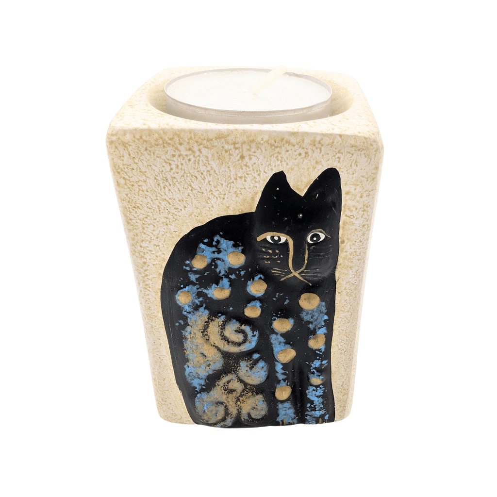 Keramik-Teelichthalter mit Katzenmotiven, 3 Varianten