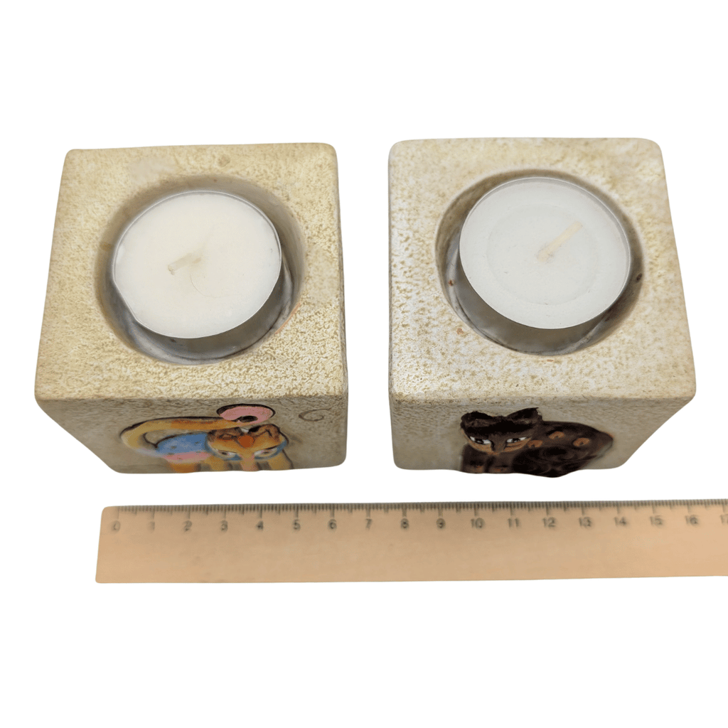 Keramik-Teelichthalter mit Katzenmotiven, 3 Varianten