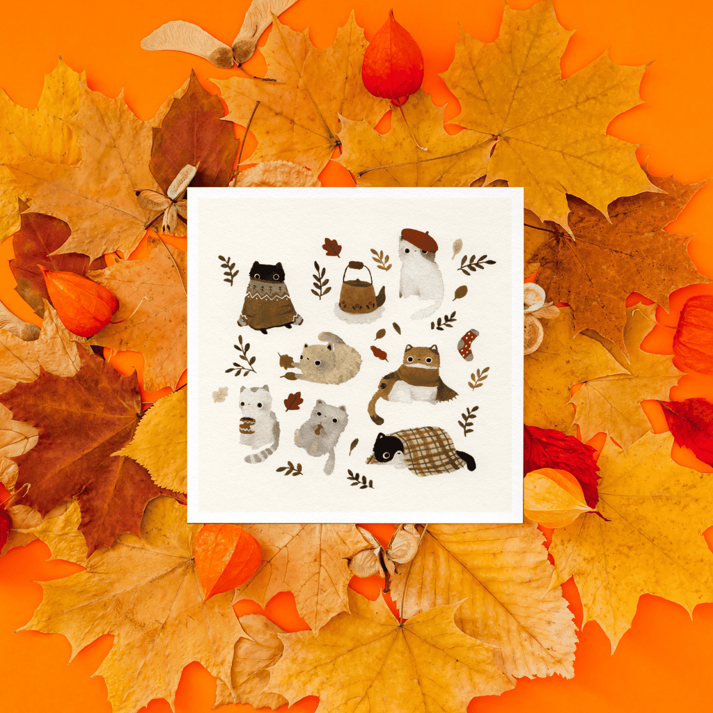 Fine Art Giclée-Kunstdruck "Autumn Cats", signiert