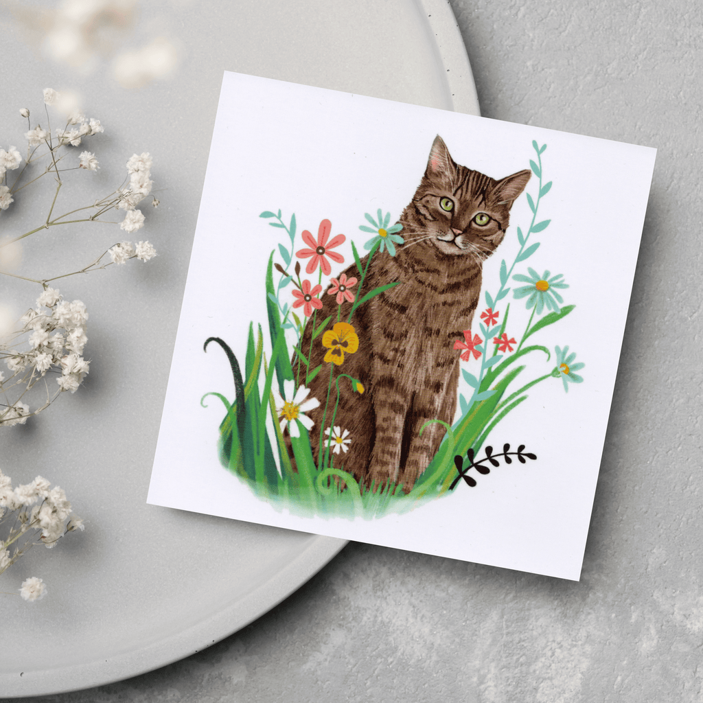 Farbenfrohe Katzen-Postkarte "Bella", 13,5 x 13,5 cm