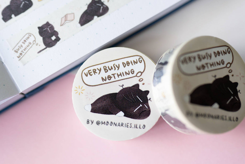 Lustiges Washi-Tape "Very busy doing nothing" mit schwarzer Katze