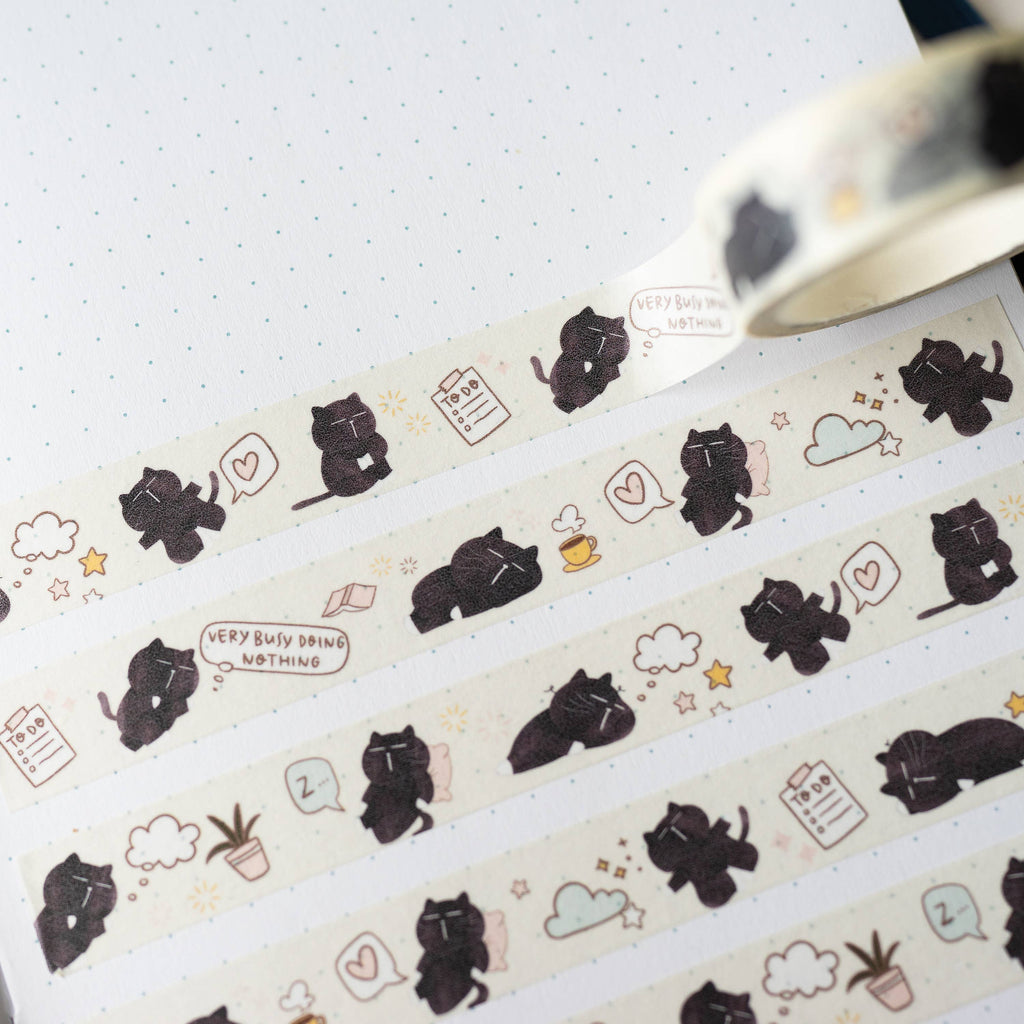 Lustiges Washi-Tape "Very busy doing nothing" mit schwarzer Katze