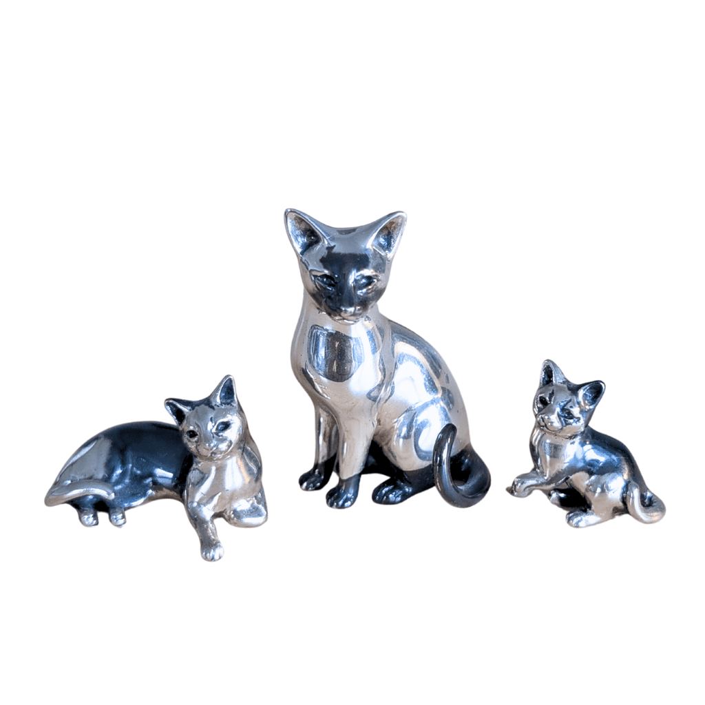 925er Sterling und 800er Silber teiloxidierte Katzenfiguren, 3 Varianten