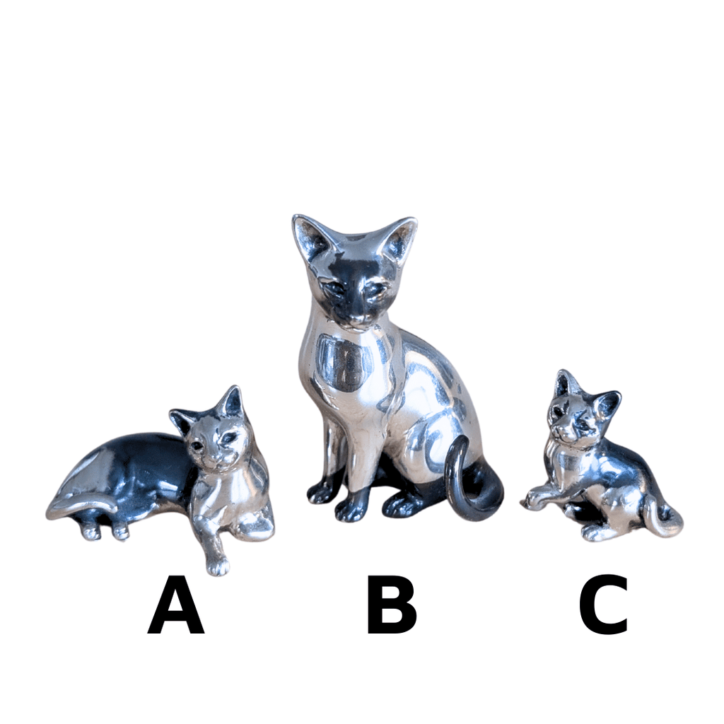 925er Sterling und 800er Silber teiloxidierte Katzenfiguren, 3 Varianten