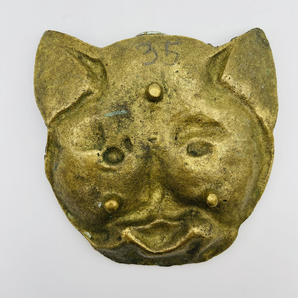 Antike Jugendstil-Katzenkopf-Messingschale