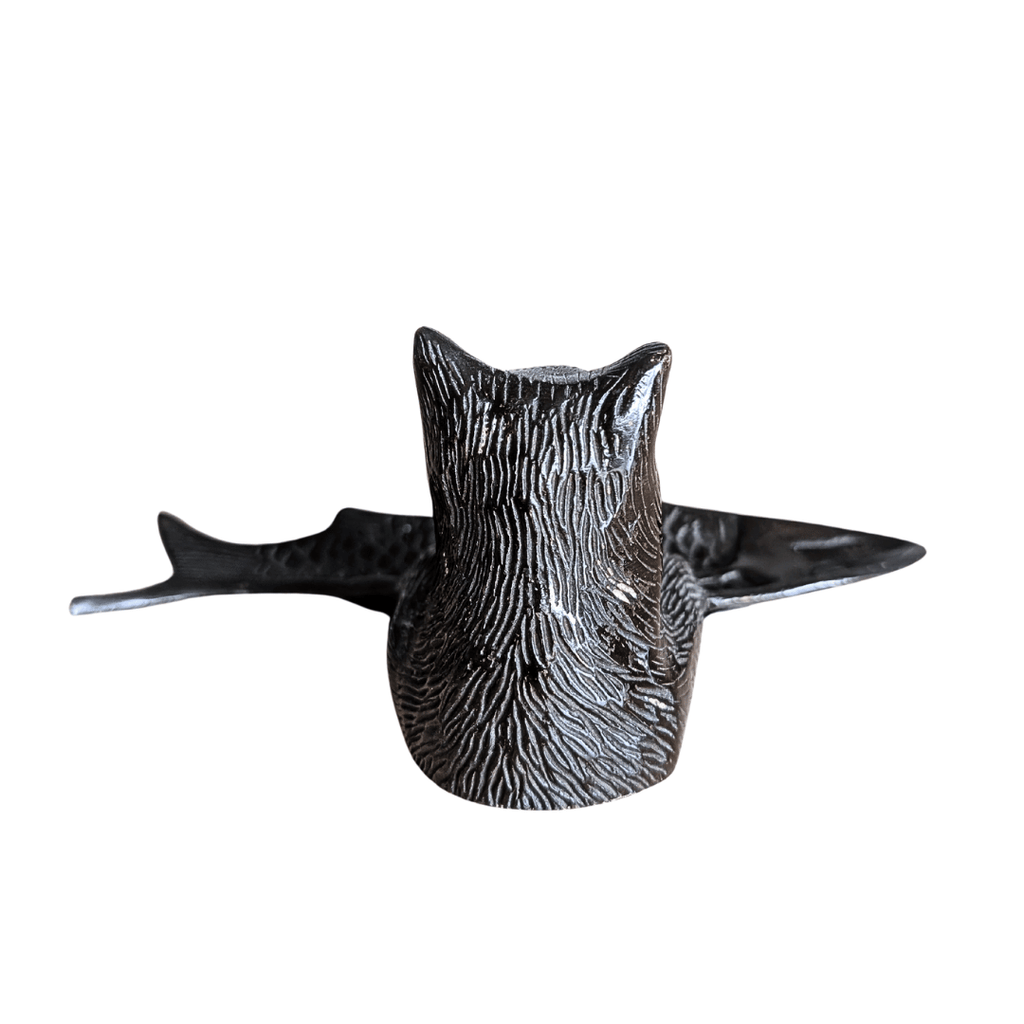 Antike Stiftablage Katze mit Fisch aus Bronze