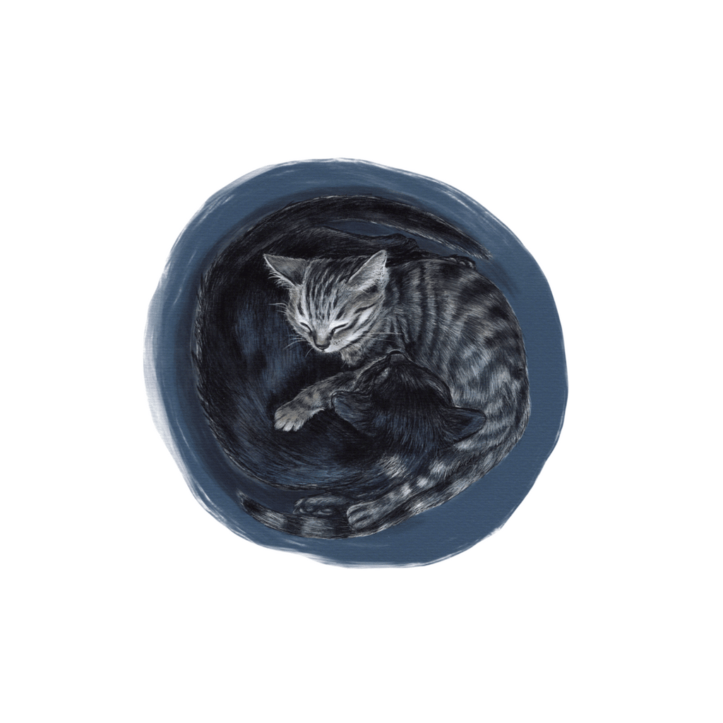 Aquarell Giclée-Kunstdruck Yin Yang Katzen, DIN A4_blau