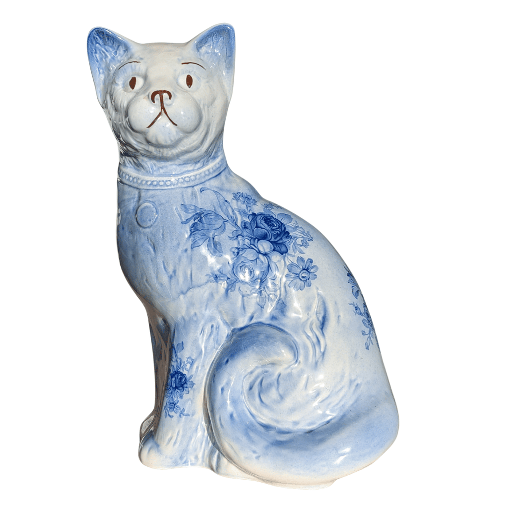 Blaue Arthur Wood Katzenskulptur mit Blumenmuster, England