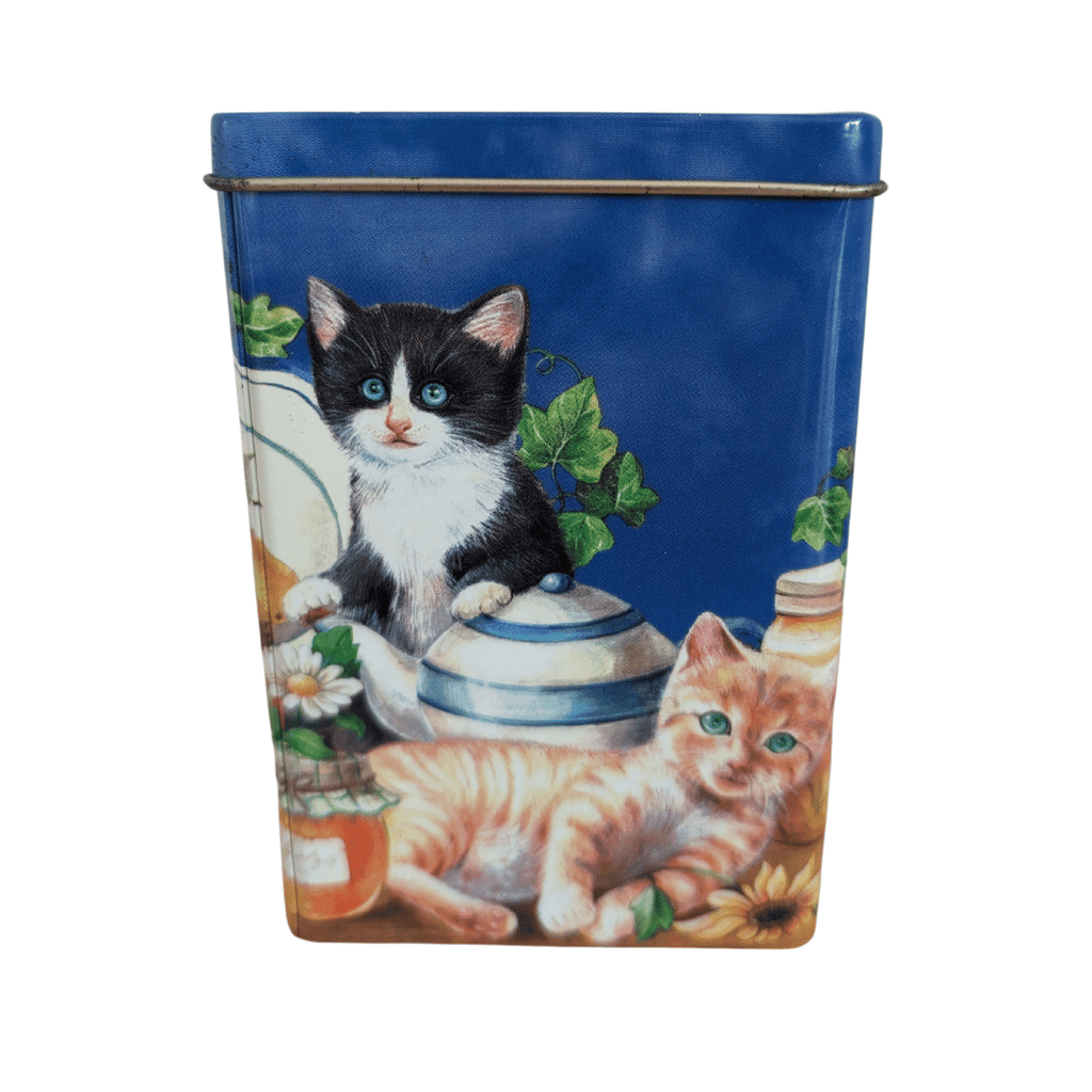 Blaue Blechdose mit Katzenmotiven, 2 Varianten