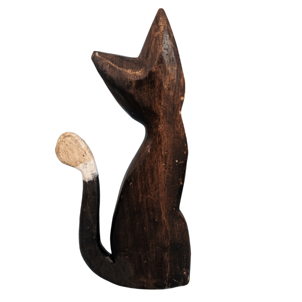 Braune Deko-Katze aus leichtem Holz