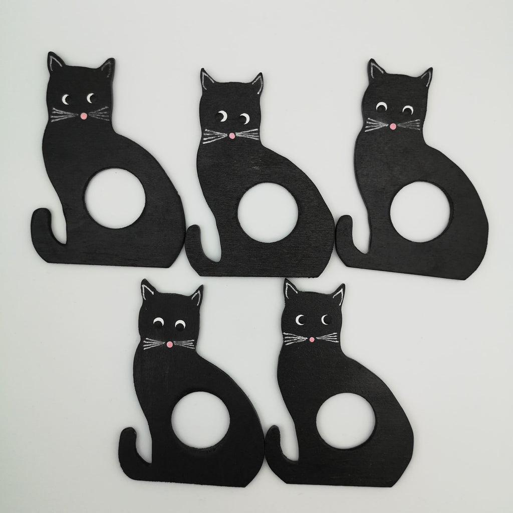 Fünf Katzen-Serviettenhalter aus Holz