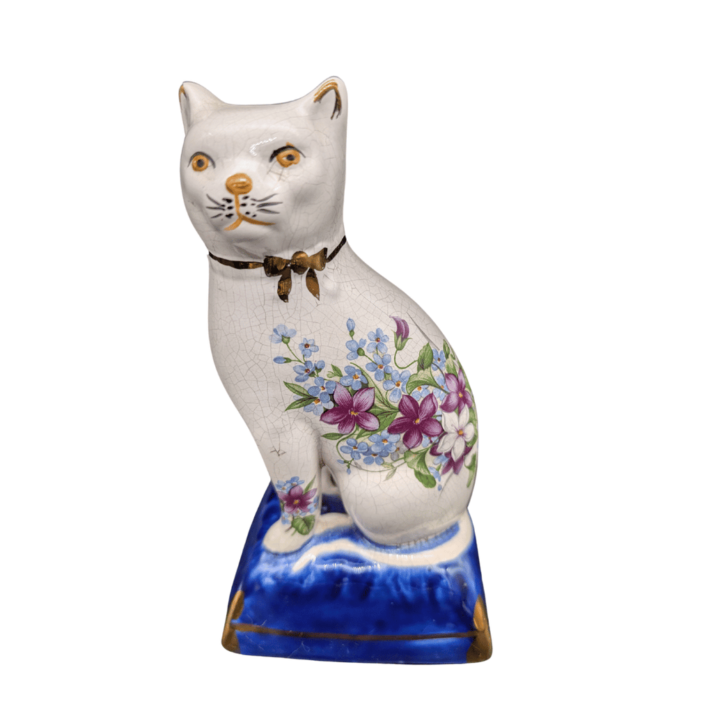 Glasierte Staffordshire-Katze mit Krakelee, England, 2 Varianten