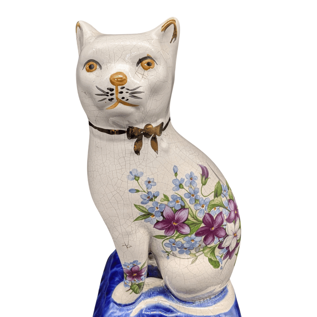 Glasierte Staffordshire-Katze mit Krakelee, England, 2 Varianten