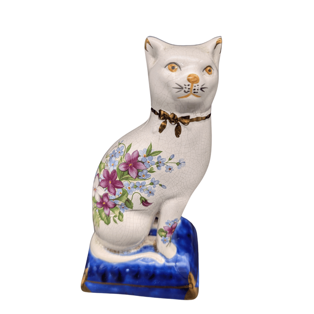 Glasierte Staffordshire-Katze mit Krakelee, England, 2 Varianten