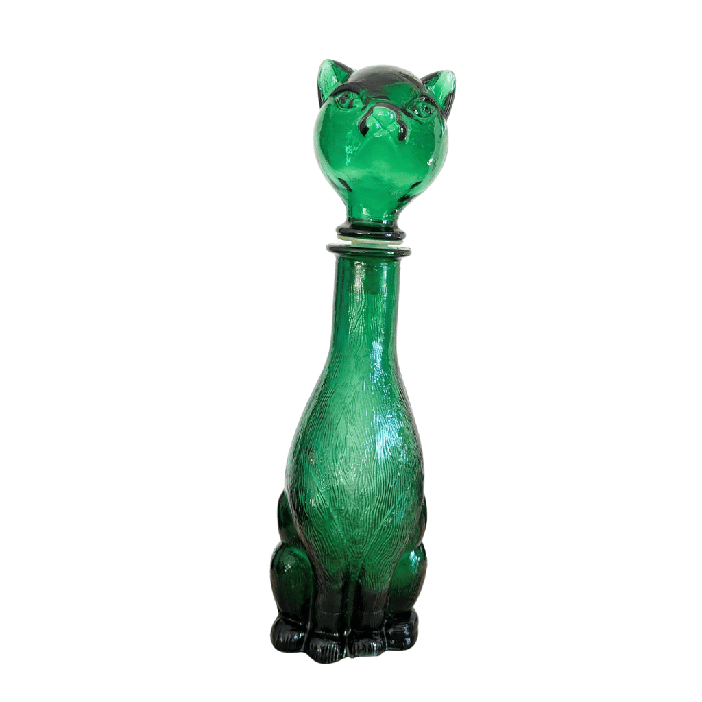 Große Vintage Empoli Glasflasche Katze, Dekanter grün