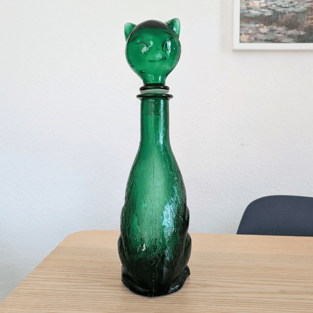 Große Vintage Empoli Glasflasche Katze, Dekanter grün