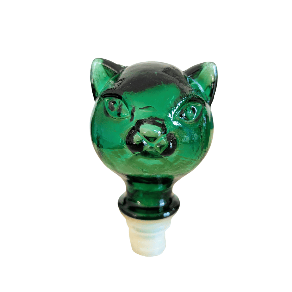 Große Vintage Empoli Glasflasche Katze, Dekanter grün