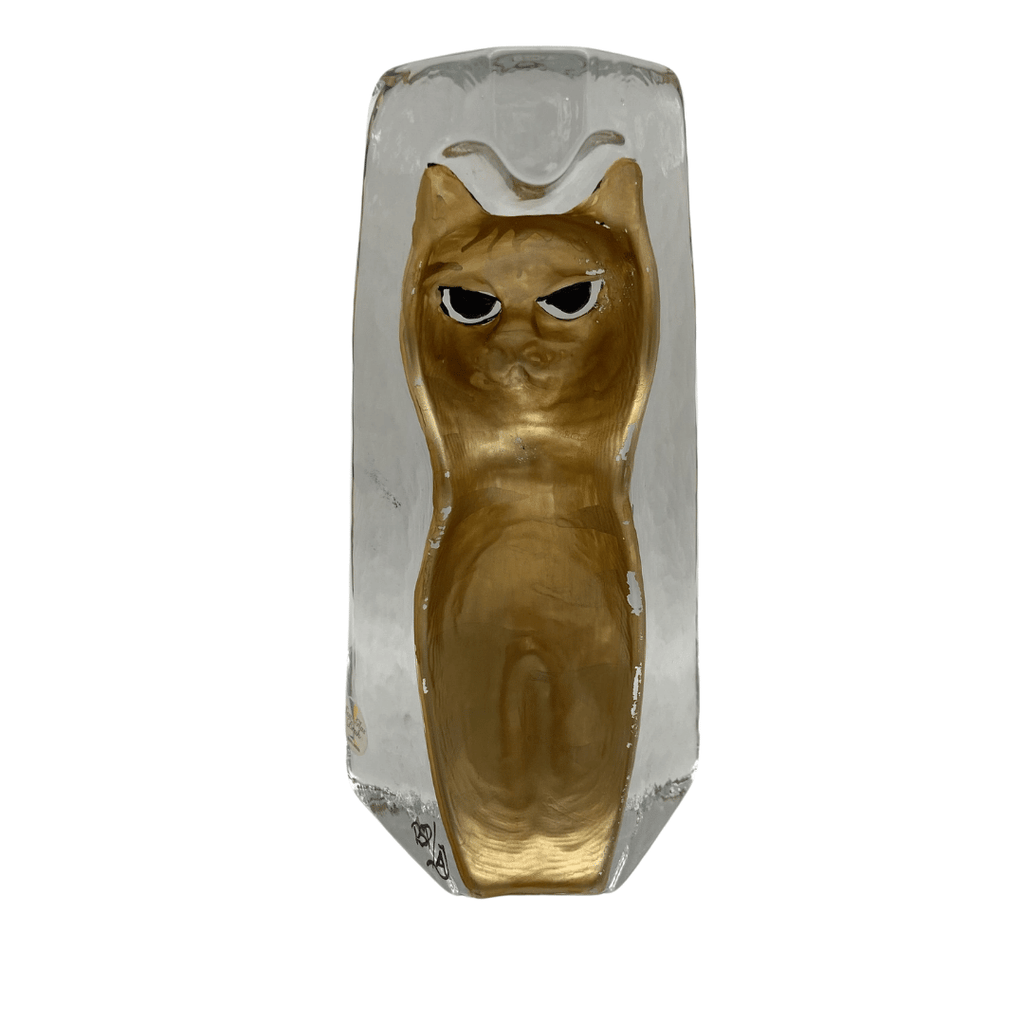 Handbemalte Meerglas-Kunstskulptur Katze, Kosta Schweden