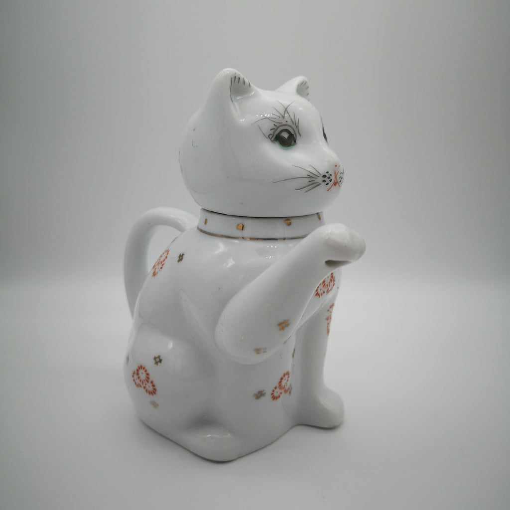Weiße, handbemalte Katzen-Teekanne