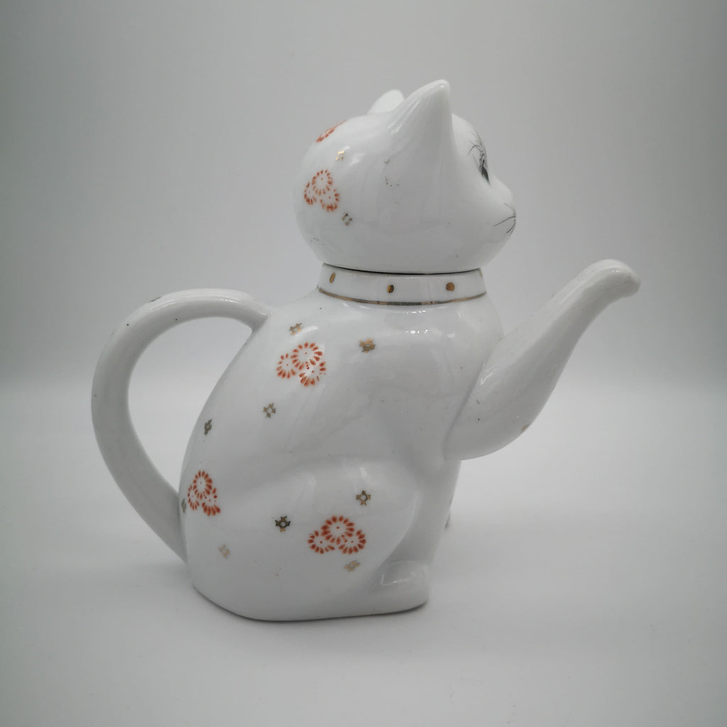 Weiße, handbemalte Katzen-Teekanne