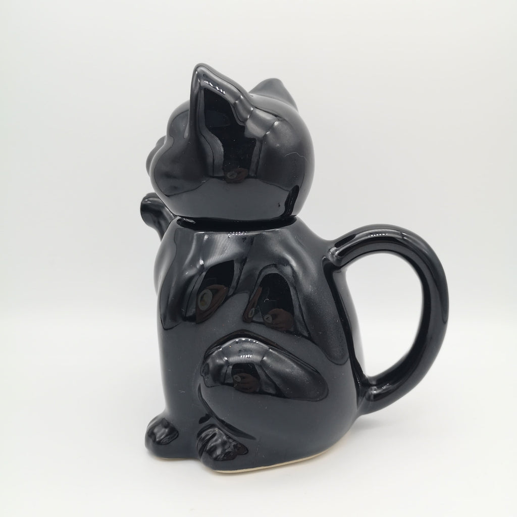 Schwarzes Katzen-Teekännchen aus Porzellan