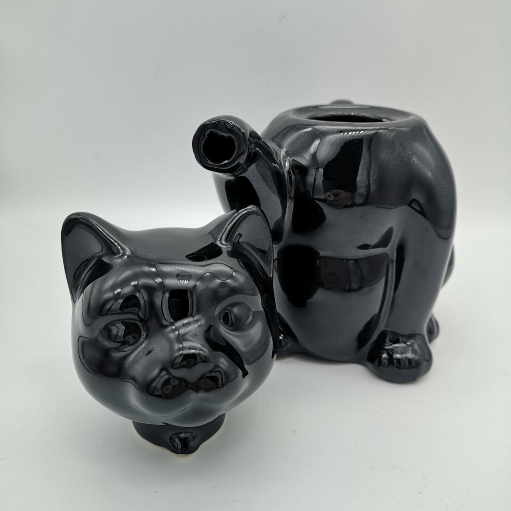 Schwarzes Katzen-Teekännchen aus Porzellan