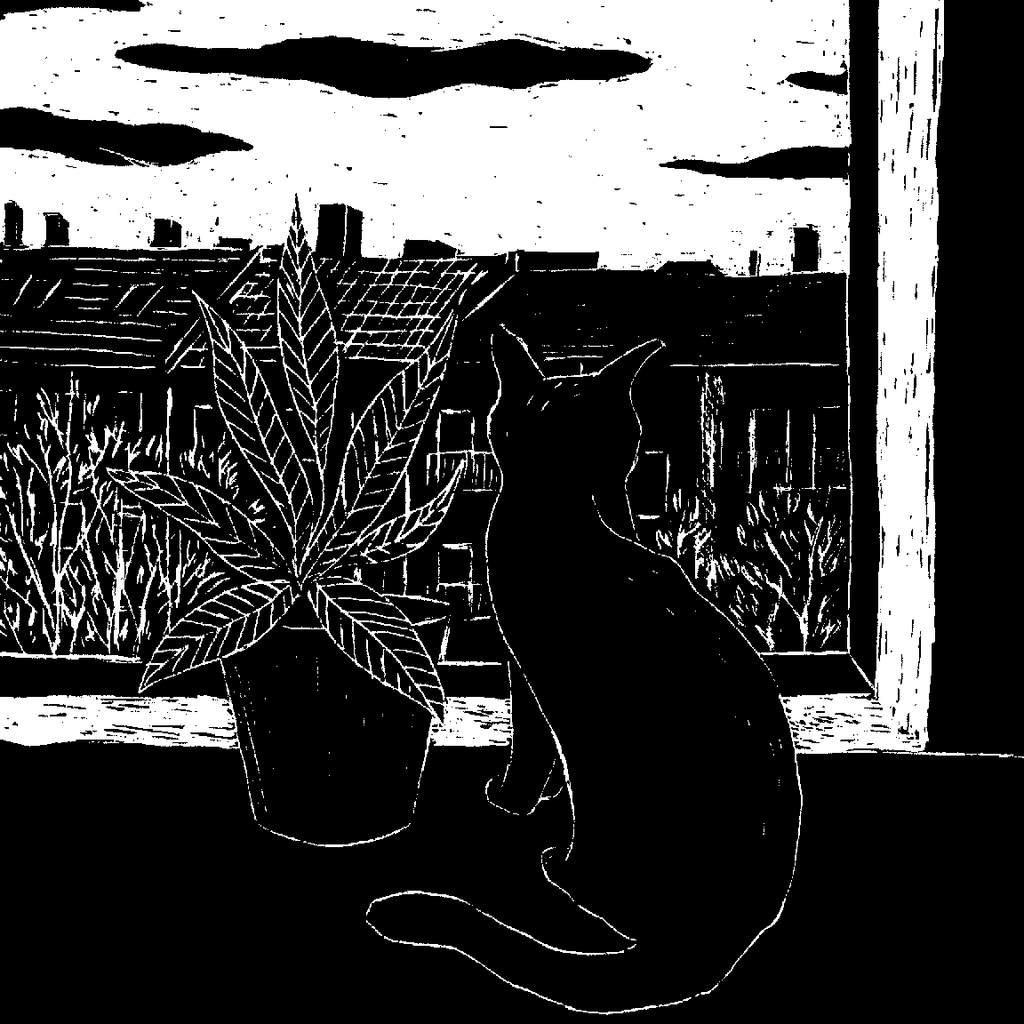 Illustrierte Postkarte Katze am Fenster auf Naturpapier, 14,8 x