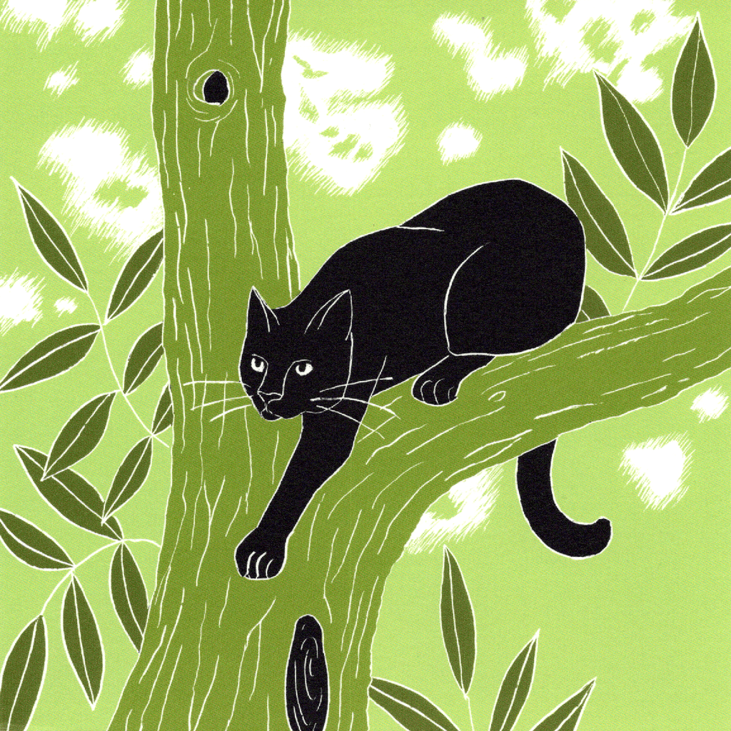 Illustrierte Postkarte Katze auf der Jagd auf Naturpapier