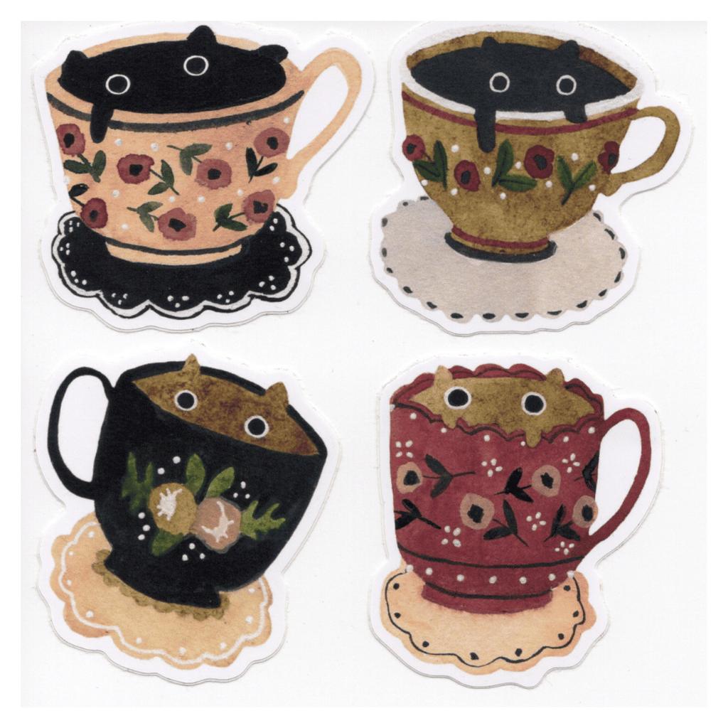 Katzen-Sticker Tea Cup Cats, Vinyl