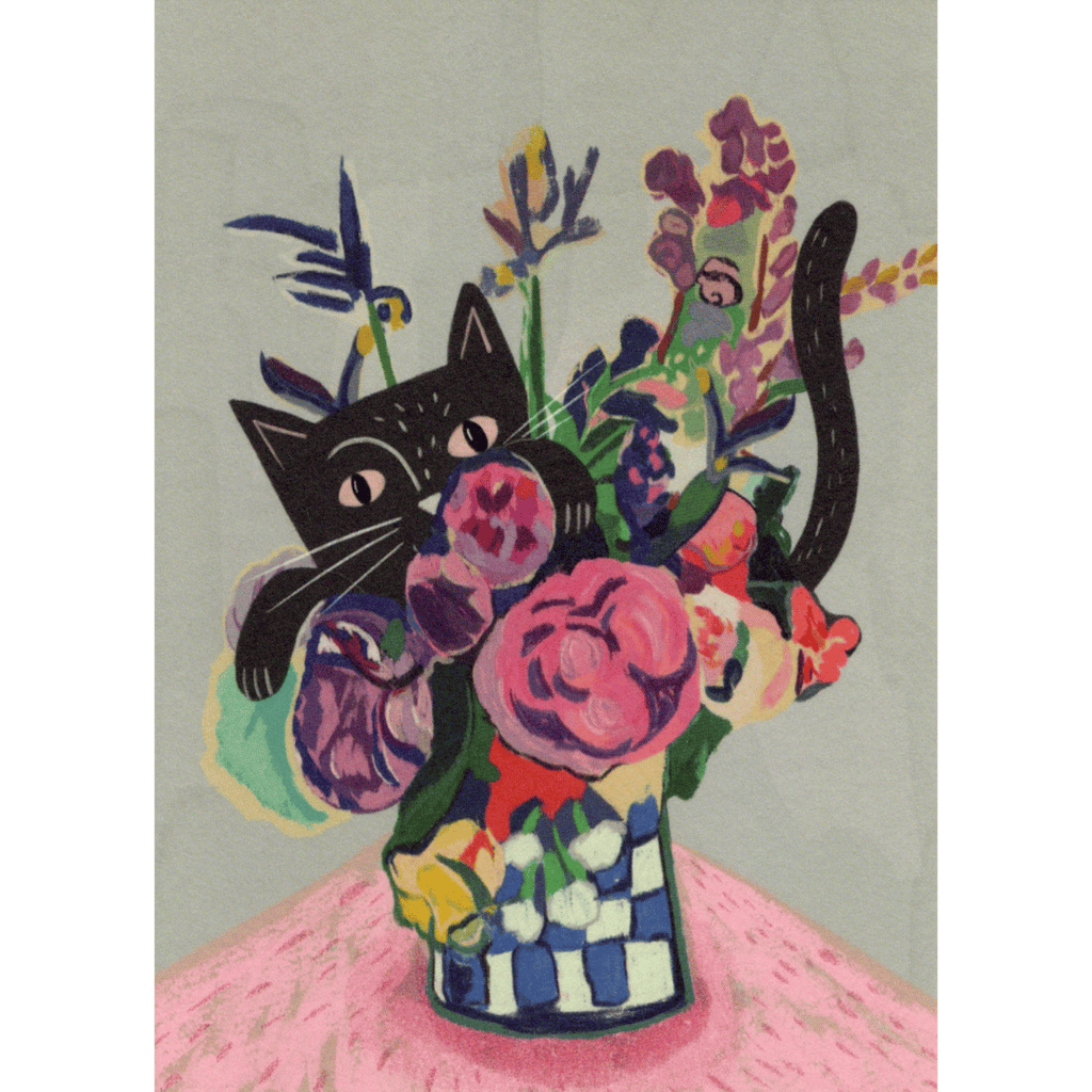 Klappkarte "Flowers and Cat" (Catisse), A6