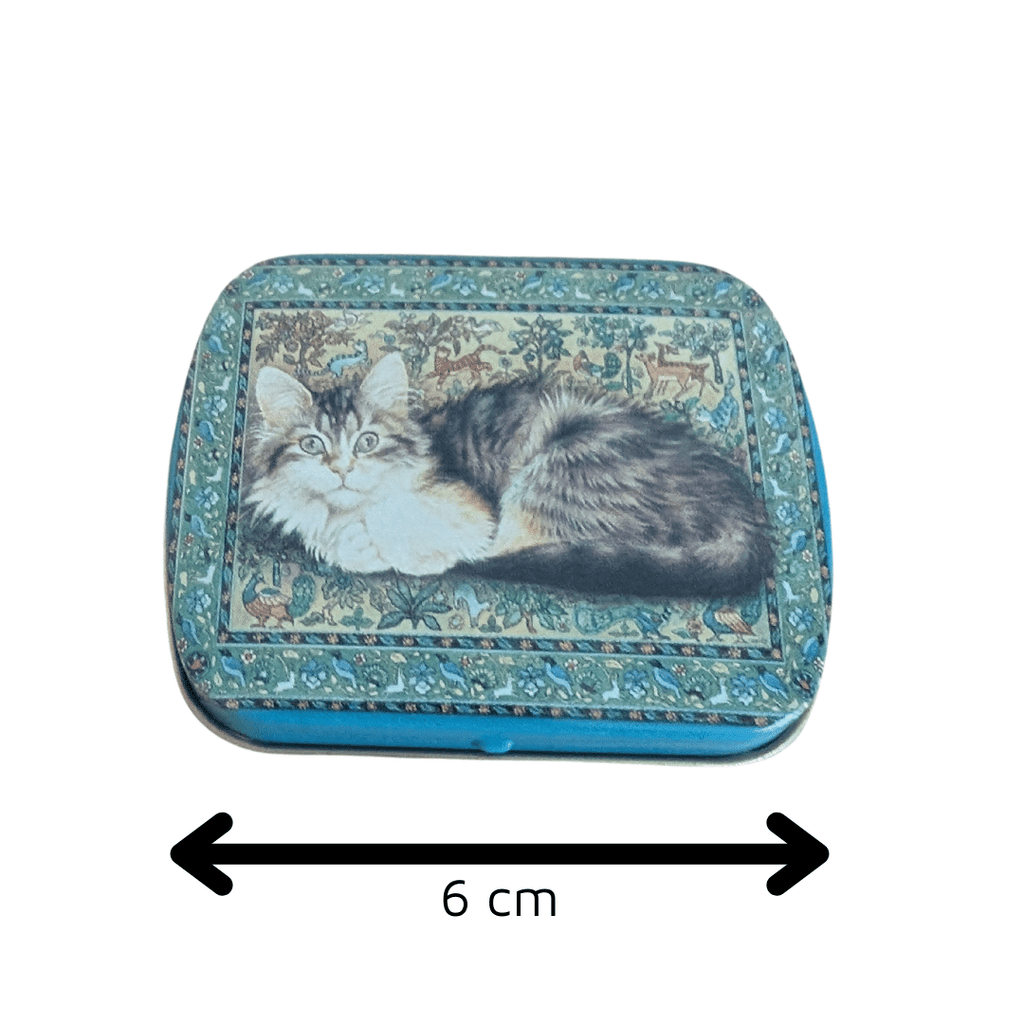 Kleine, flache Blechdosen mit Katzenmotiven, 2 Varianten