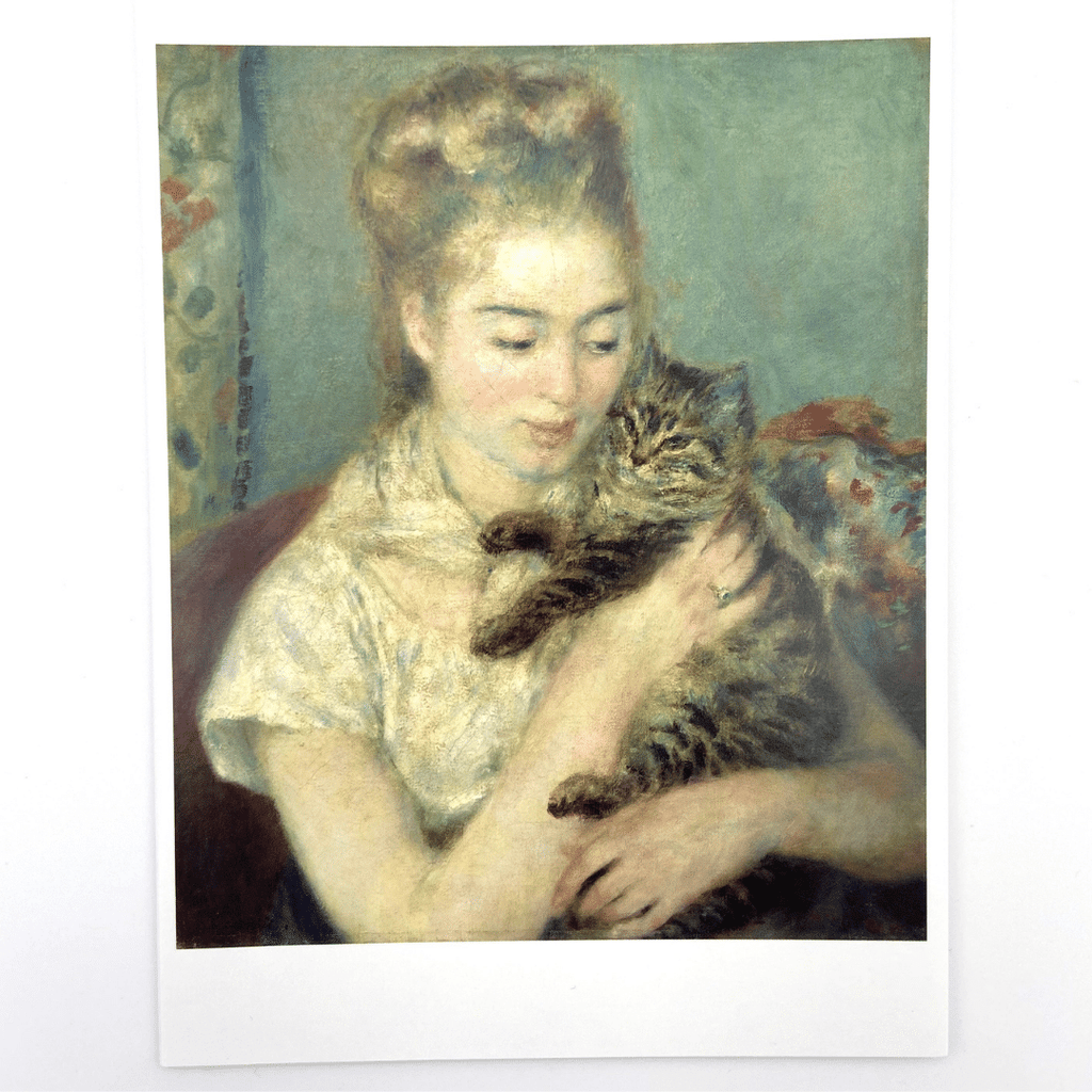 Kunst-Grußkarte Frau mit Katze (Auguste Renoir)