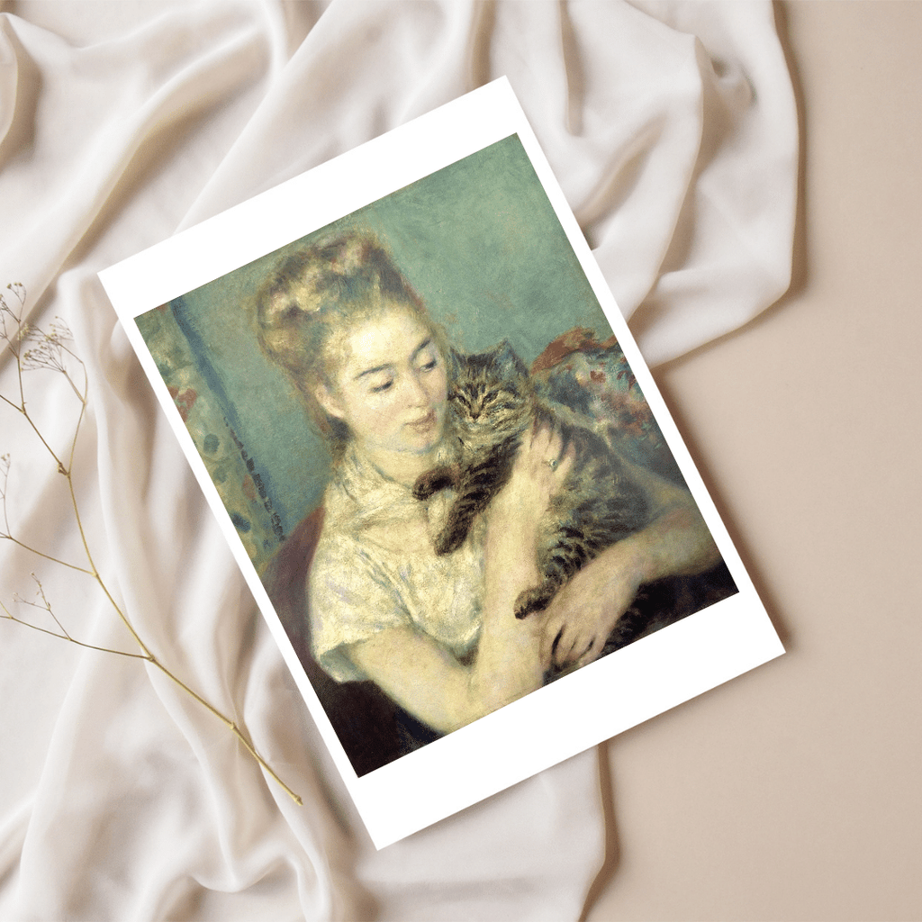 Kunst-Grußkarte Frau mit Katze (Auguste Renoir)