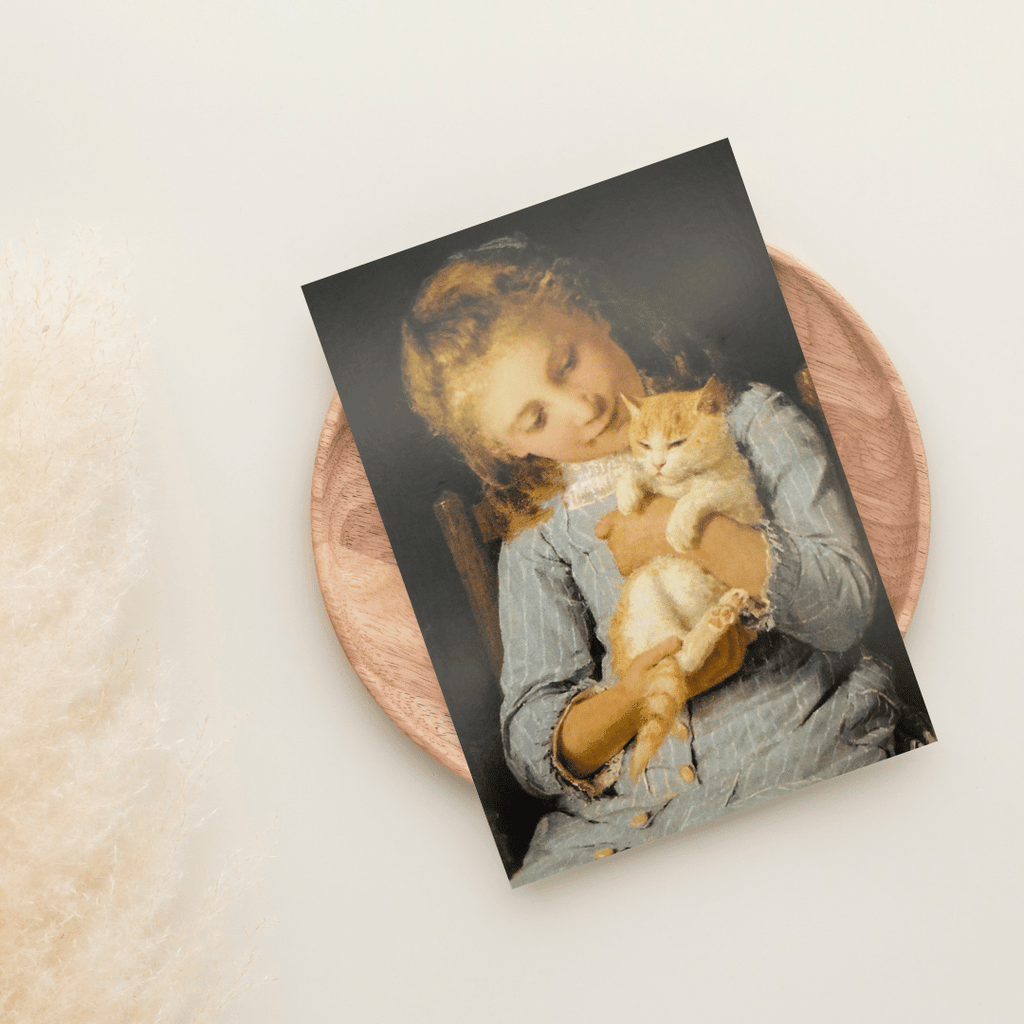 Kunst-Postkarte "Mädchen mit Katze" (Albert Anker)