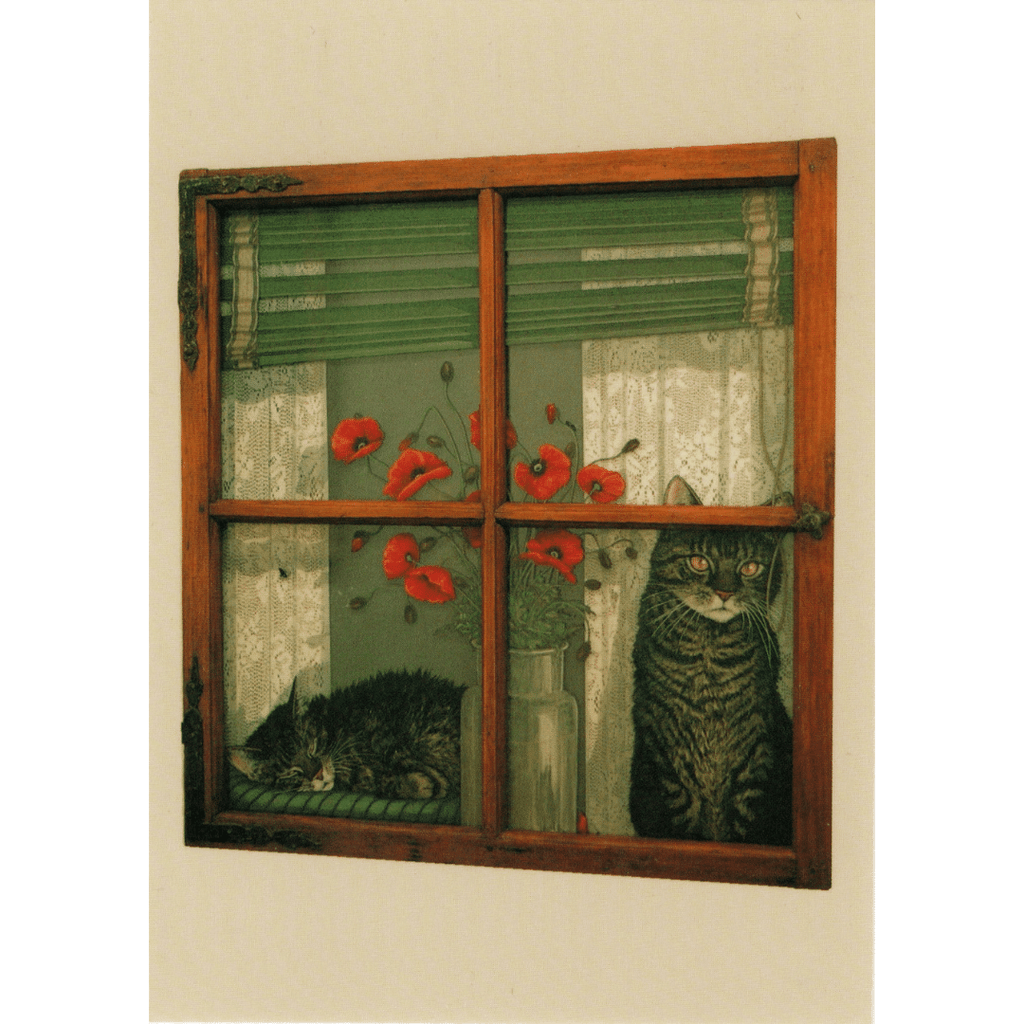 Kunst-Postkarte Katzen am Fenster (Annemarie Bardon)