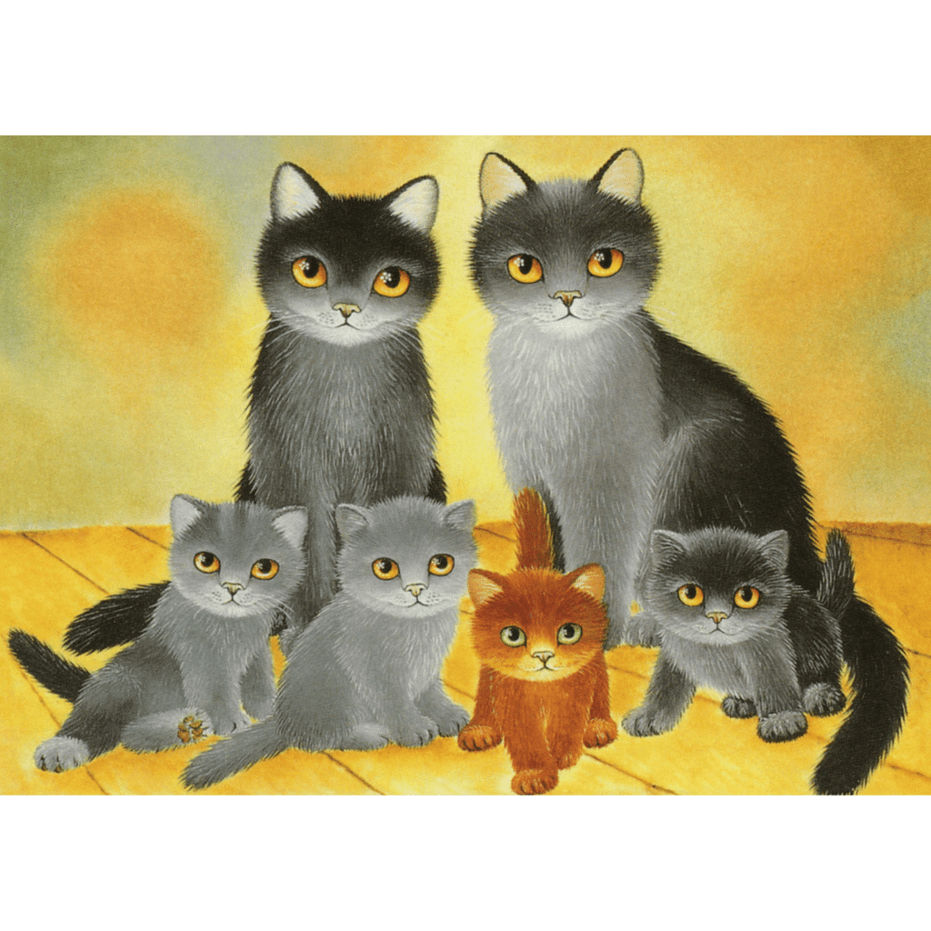 Kunst-Postkarte Katzenfamilie (Anna Hollerer-Wischin)