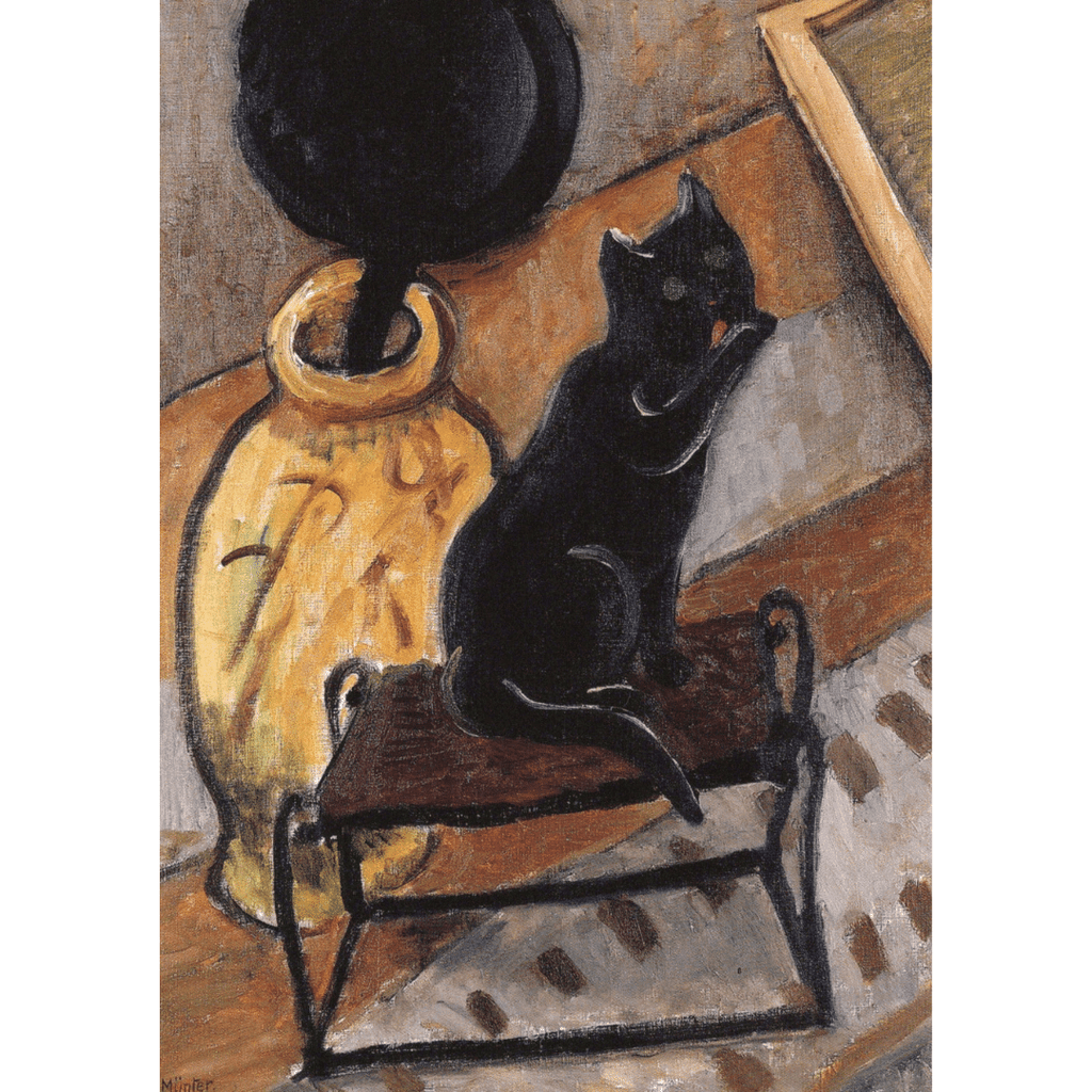 Kunst-Postkarte Stilleben mit schwarzer Katze (Gabriele Münter)