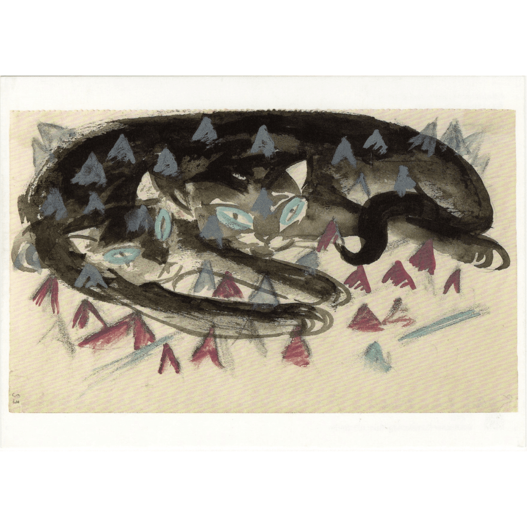 Kunst-Postkarte Zwei liegende schwarze Katzen (Franz Marc)
