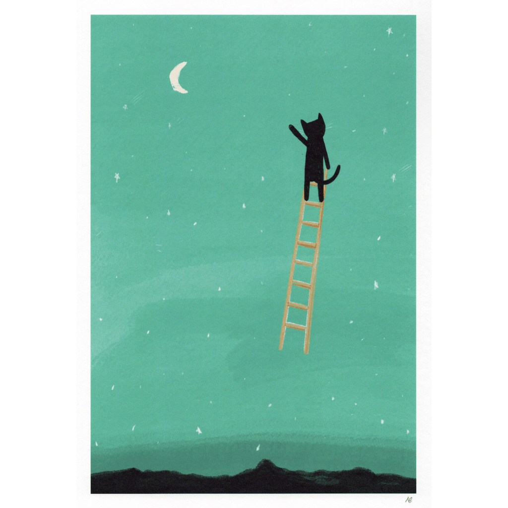Kunstdruck Cat Ladder to the Moon, A4-Print