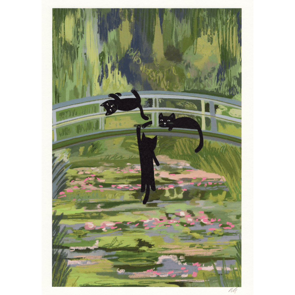 Kunstdruck "Cats on a Bridge" (Clawed Monet), A4-Print