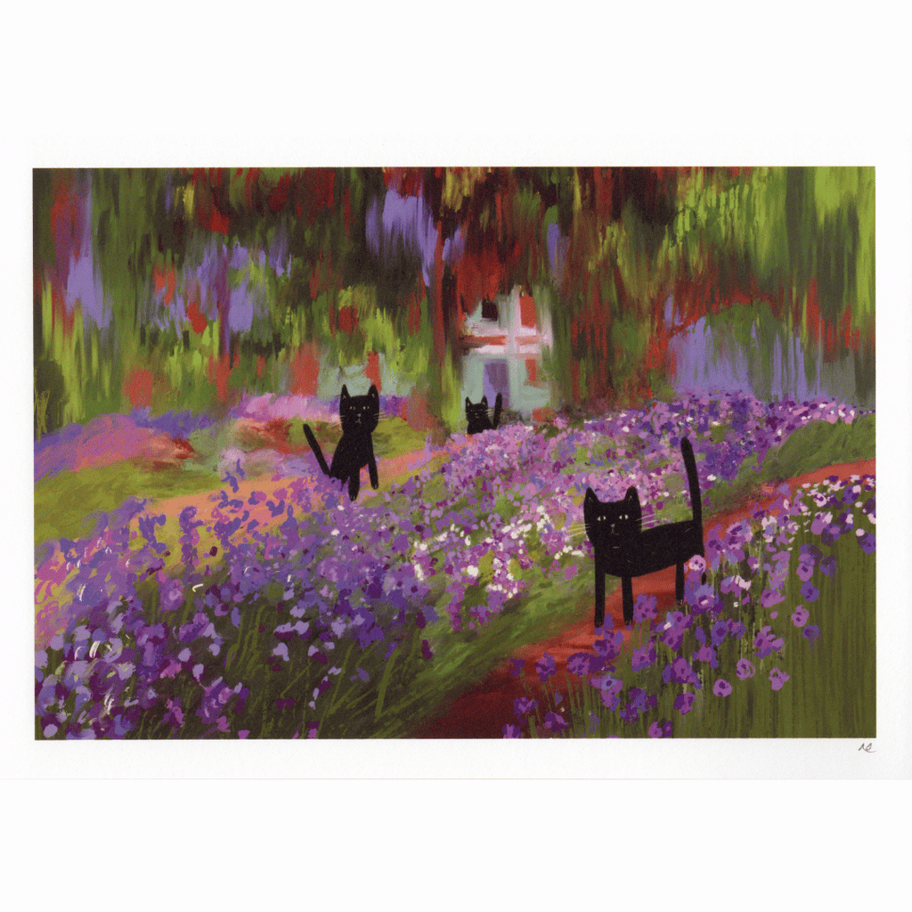 Kunstdruck Iris Garden with Cats (Claude Maunet), A4-Print